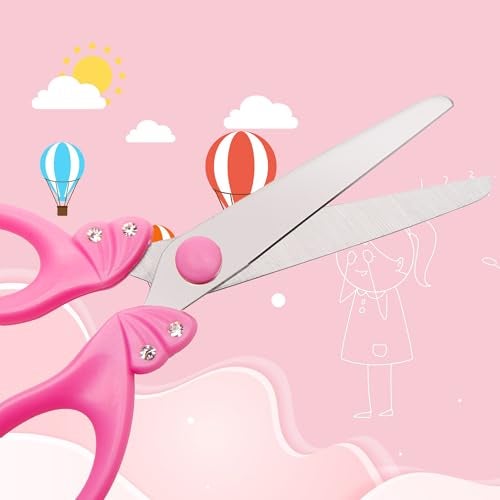 SLEMOON Scissors for Kids Ages 4-8 | Blunt Tip Safety Toddler Scissors, Stainless Steel Blades, ABS Plastic | School Craft Supplies, Art Projects, Pink (Princess Design with Rhinestones) - Image 3