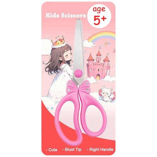 SLEMOON Scissors for Kids Ages 4-8 | Blunt Tip Safety Toddler Scissors, Stainless Steel Blades, ABS Plastic | School Craft Supplies, Art Projects, Pink (Princess Design with Rhinestones) - Image 2