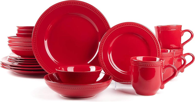 HomeVss Pearl Dots Stoneware Dinnerware Set 20pc Set Red - Image 1