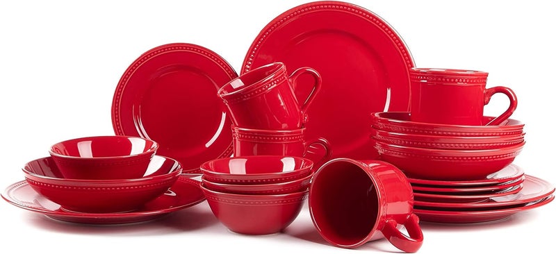 HomeVss Pearl Dots Stoneware Dinnerware Set 20pc Set Red - Image 2