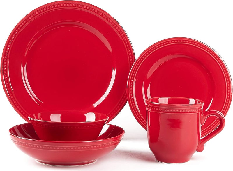 HomeVss Pearl Dots Stoneware Dinnerware Set 20pc Set Red - Image 3