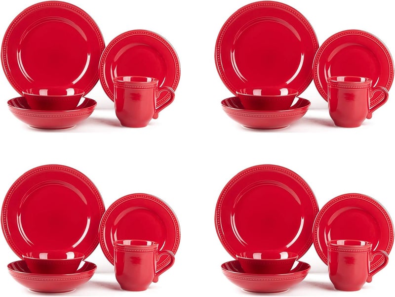 HomeVss Pearl Dots Stoneware Dinnerware Set 20pc Set Red - Image 4