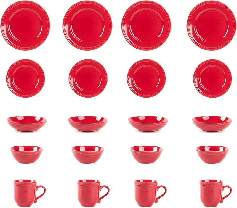 HomeVss Pearl Dots Stoneware Dinnerware Set 20pc Set Red - Image 5