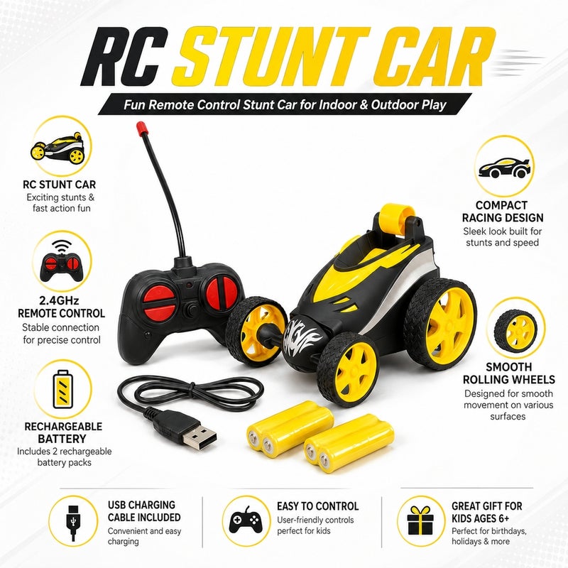 High Speed Flip Stunt Flip Car with Remote Control - Yellow - 7799-1 - Image 3