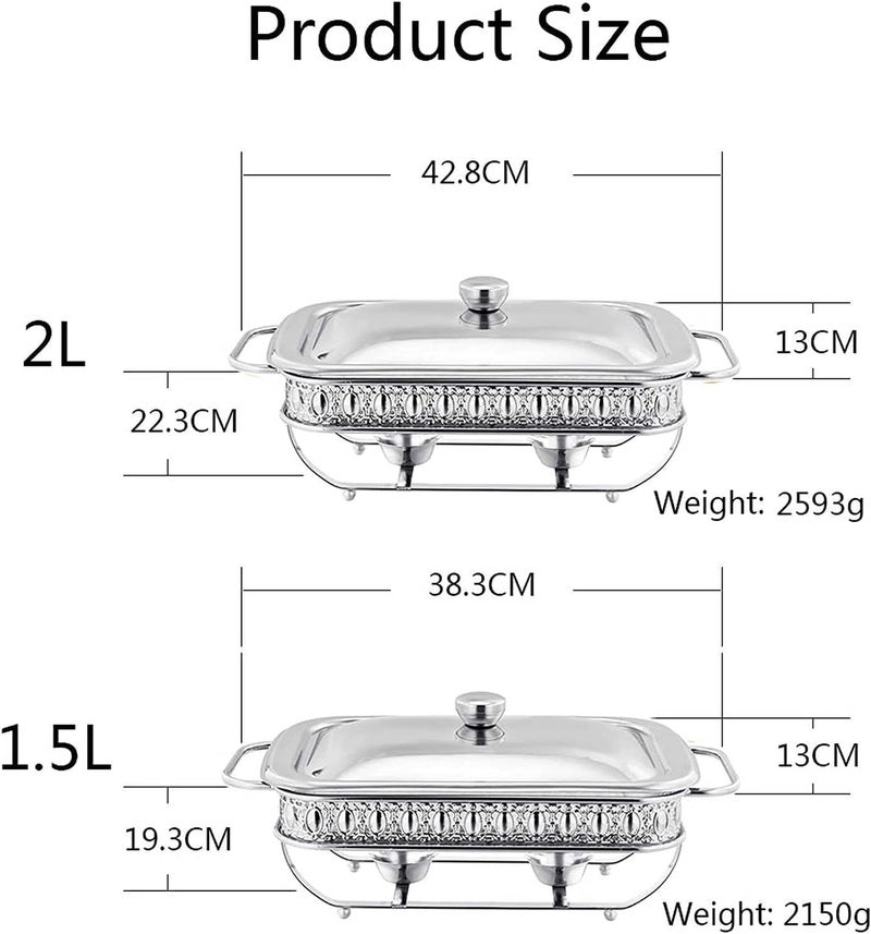 Chafing Dish Food Warmer Rectangle Stainless Steel Chafing Dish Set with Lid Stainless Steel Warming Tray Dish for Buffet Catering,Silver-2L - Image 3
