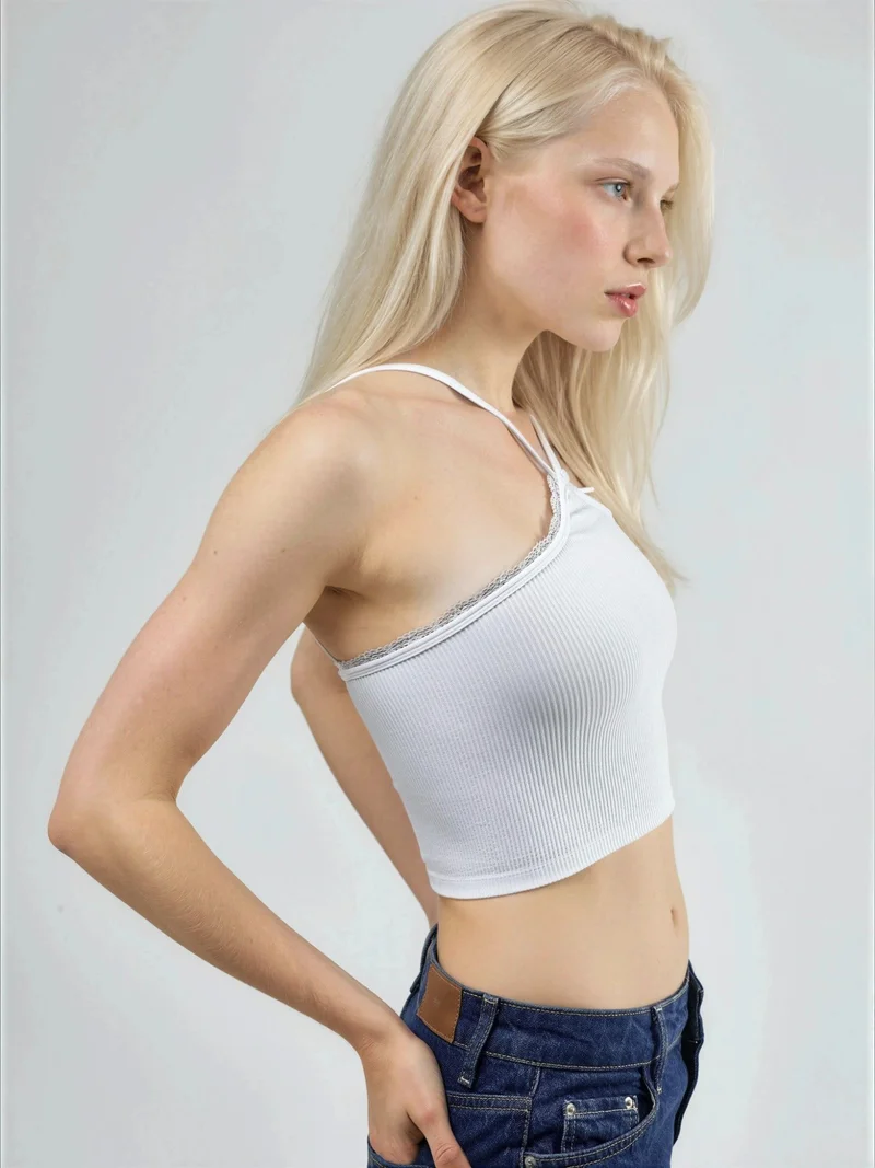 بوسيم BUSEM Halter Neck Ribbed Crop Top