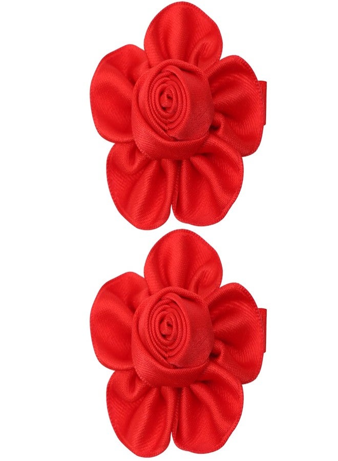 ZOLYCO Tiny 2 Inch Flower Hair Bows Clips - Lined Boutique Alligator Hat Hairpin for Baby Girls, Toddlers, and Little Teens - Kids Barrettes Set of 2 Small Stylish - Image 1