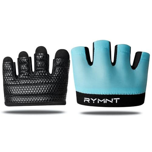 RYMNT Minimal Workout Gloves,Short Micro Weight Lifting Gloves Grip Pads with Full Palm Protection & Extra Grip for Men Women Weightlifting,Gym,Cross Training,Powerlifting,WODs.Aqua-Medium - Image 1