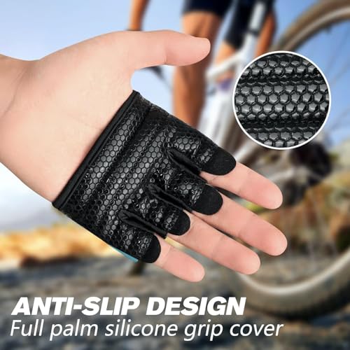 RYMNT Minimal Workout Gloves,Short Micro Weight Lifting Gloves Grip Pads with Full Palm Protection & Extra Grip for Men Women Weightlifting,Gym,Cross Training,Powerlifting,WODs.Aqua-Medium - Image 4