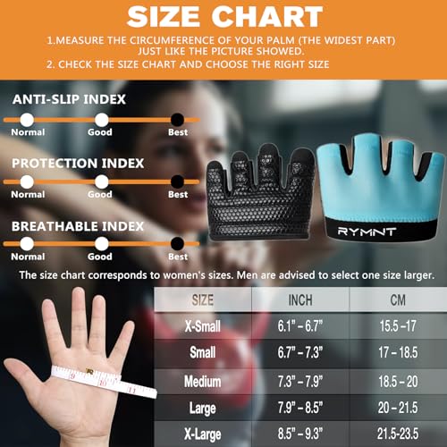 RYMNT Minimal Workout Gloves,Short Micro Weight Lifting Gloves Grip Pads with Full Palm Protection & Extra Grip for Men Women Weightlifting,Gym,Cross Training,Powerlifting,WODs.Aqua-Medium - Image 3