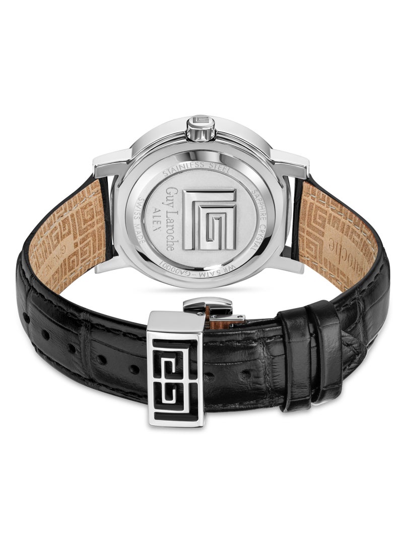 Guy Laroche Alex Watch for Men with Black Genuine Leather Strap 40 mm 5 Atm  - Image 3