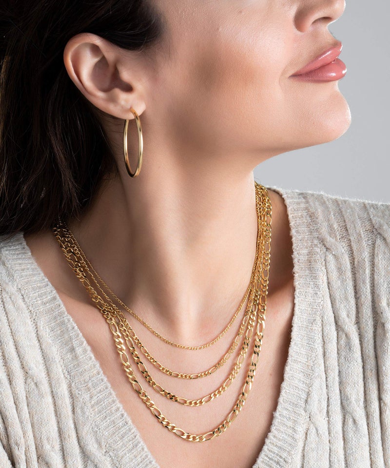 Barzel 18K Gold Plated Figaro Chain Necklace 2MM, 2.5MM, 3MM, 4MM, 4.5MM & 5MM for Women & Men (4MM, 18) - Image 4