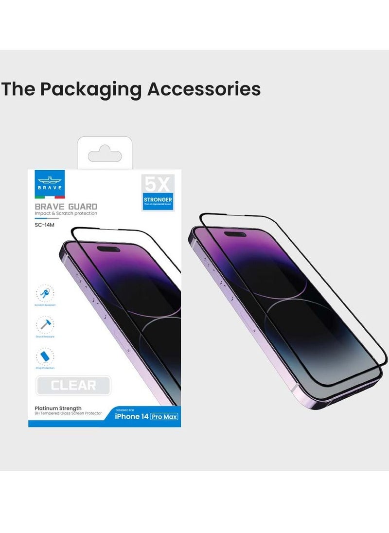 Brave - Premium 9H Tempered Glass Screen Protector for iPhone 14 Pro Max 6.7inch Unbreakable Edge to Edge Coverage Bubble Free, HD Clear, Anti-Scratch, Anti Crack, Easy Installation Including Easy Align Tray - Image 1