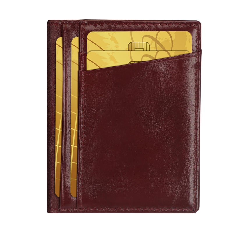 Unaone Slim Minimalist Wallet - Premium Leather RFID Blocking Front Pocket Wallets with 8 Card Slots and 2 ID Window, Wine Red - Image 1