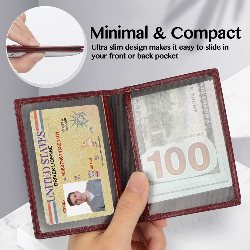 Unaone Slim Minimalist Wallet - Premium Leather RFID Blocking Front Pocket Wallets with 8 Card Slots and 2 ID Window, Wine Red - Image 5