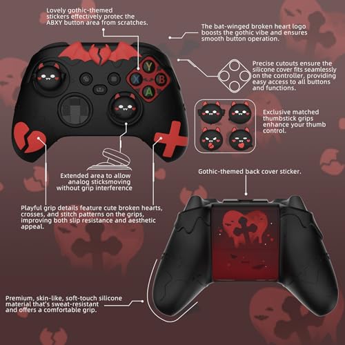 PlayVital Gothic Imp Series Cute Silicone Skin for Xbox Series X S Controller AntiSlip Grip Silicone Cover Protective Silicone Case for Xbox Core Controller with Thumb Grips Black - Image 3