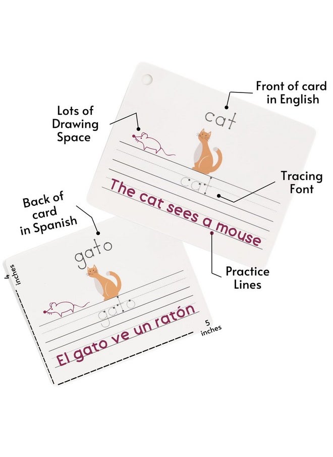 One - Dry Erase Spanish Flash Cards For Kids | English - Spanish Alphabet Flash Cards For Beginners - Set Of 200 Esl Teaching And Learning Bilingual Flash Cards For Writing And Reading Games. - Image 1