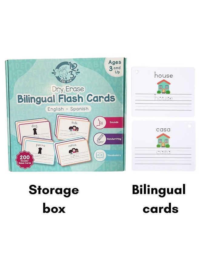 One - Dry Erase Spanish Flash Cards For Kids | English - Spanish Alphabet Flash Cards For Beginners - Set Of 200 Esl Teaching And Learning Bilingual Flash Cards For Writing And Reading Games. - Image 1