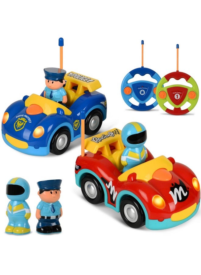 Haktoys Haktoys Toddler Remote Control Cars 2-Pack - RC Toy Vehicles for Kids Ages 2-5, Boys & Girls - Police & Race Car Set with Independent Controllers for Simultaneous Play - Image 1