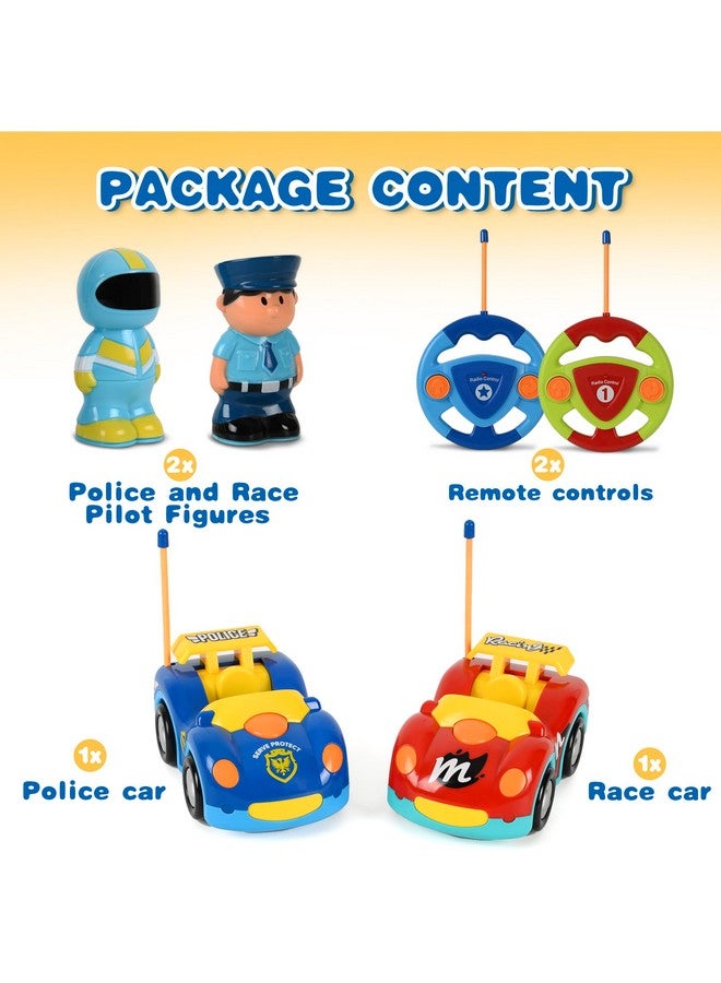 Haktoys Haktoys Toddler Remote Control Cars 2-Pack - RC Toy Vehicles for Kids Ages 2-5, Boys & Girls - Police & Race Car Set with Independent Controllers for Simultaneous Play - Image 2