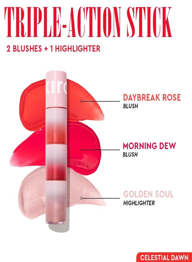 كيرو مجموعة كيرو جلو أون ذا جو 3 في 1 من الهايلايتر وأحمر الخدود - فجر سماوي، 3.5 مل | غنية بحمض الهيالورونيك والببتيدات | تركيبة نظيفة، نباتية، ومرطبة - Image 4