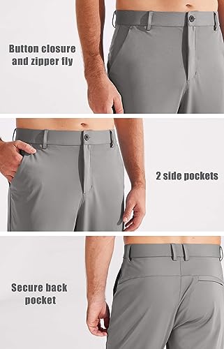 Libin Men's Slim Fit Golf Pants, 4-Way Stretch Quick Dry Athletic Joggers with Pockets, Work Dress Casual Yoga Pants, Grey M - Image 3