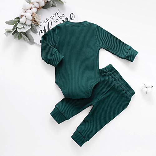 Bmnmsl, Newborn Baby Girl Boy Fall Clothes Outfits Long Sleeve Knitted Cotton Romper & Pants Infant Winter Sets, B-green, 6-12 Months - Image 4