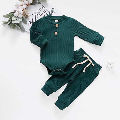 Bmnmsl, Newborn Baby Girl Boy Fall Clothes Outfits Long Sleeve Knitted Cotton Romper & Pants Infant Winter Sets, B-green, 6-12 Months - Image 3