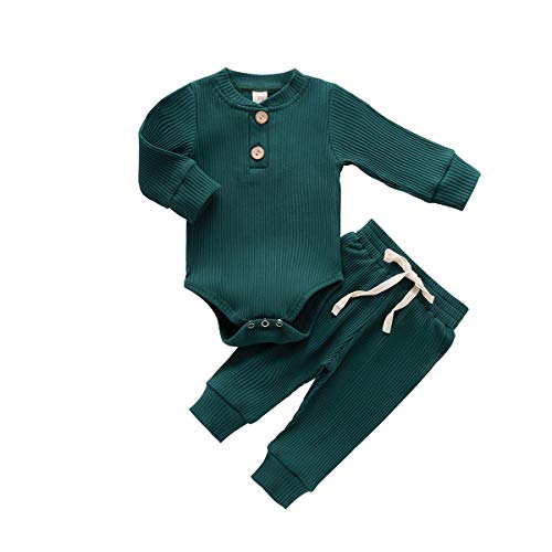 Bmnmsl, Newborn Baby Girl Boy Fall Clothes Outfits Long Sleeve Knitted Cotton Romper & Pants Infant Winter Sets, B-green, 6-12 Months - Image 1