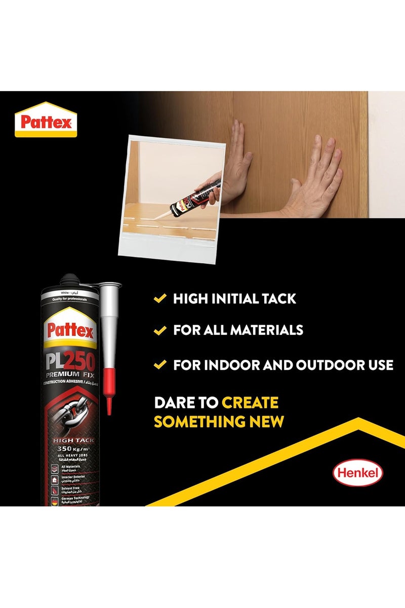 Pattex لاصق بناء فائق الجودة PL250 ولعبة سيليكون، لاصق تركيب احترافي قائم على البوليمر وسليكون متعدد الاستخدامات (أبيض) - Image 2