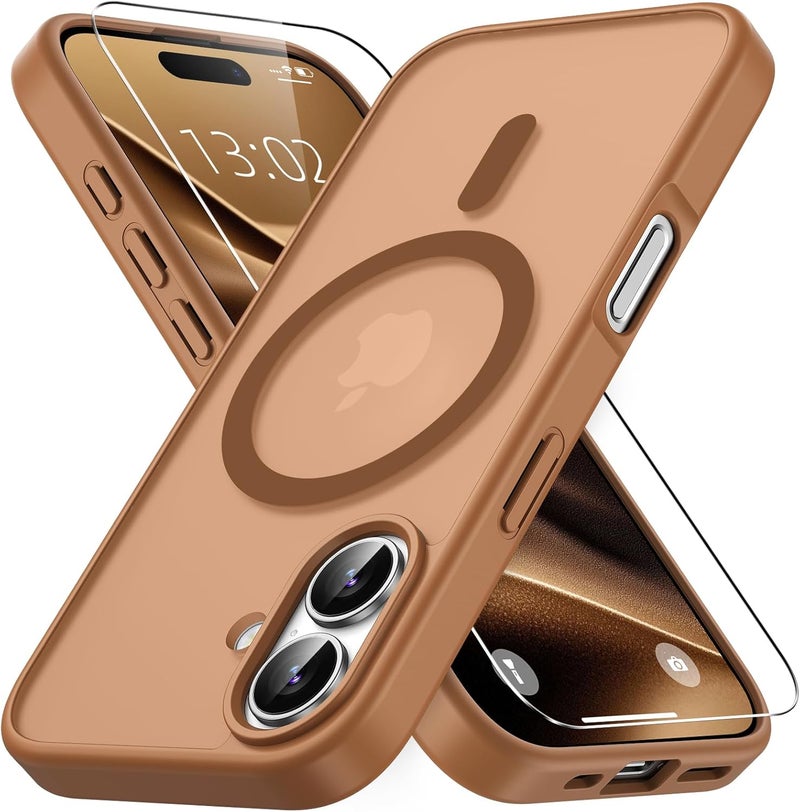 Vansdon Magnetic for iPhone 17 Case with 1 Protective Glass, Compatible with Magsafe, Military Standard Drop Protection, Translucent Matte Back, Shockproof Mobile Phone Case for iPhone 17 Case, Coffee - Image 1