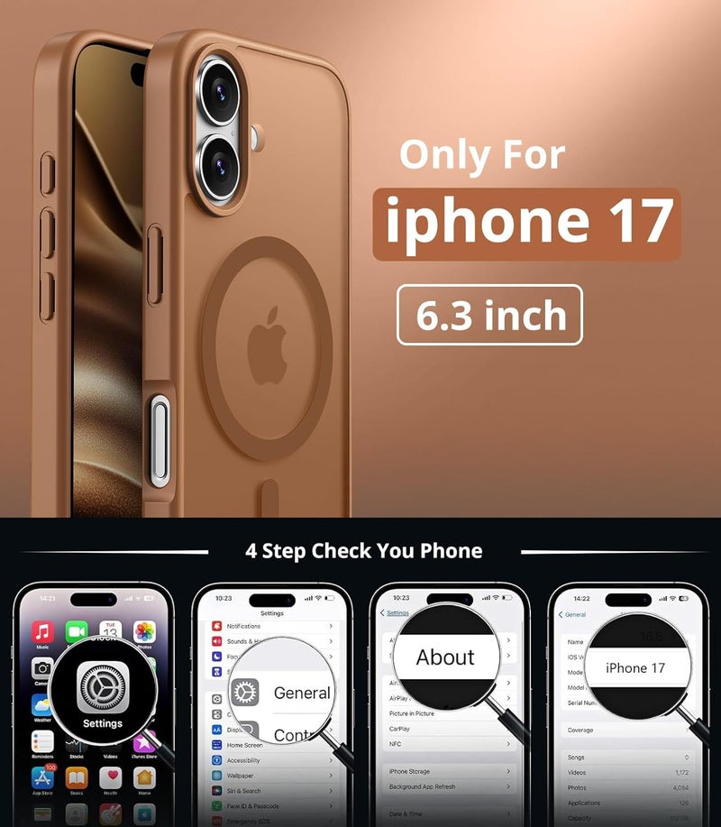 Vansdon Magnetic for iPhone 17 Case with 1 Protective Glass, Compatible with Magsafe, Military Standard Drop Protection, Translucent Matte Back, Shockproof Mobile Phone Case for iPhone 17 Case, Coffee - Image 3