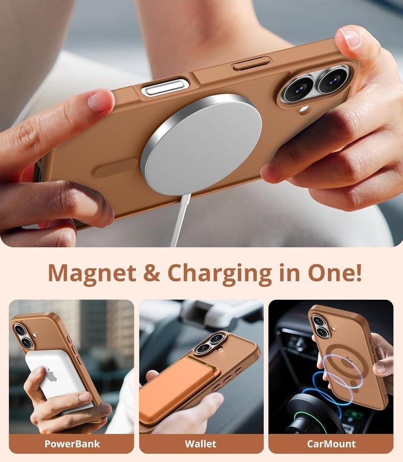 Vansdon Magnetic for iPhone 17 Case with 1 Protective Glass, Compatible with Magsafe, Military Standard Drop Protection, Translucent Matte Back, Shockproof Mobile Phone Case for iPhone 17 Case, Coffee - Image 2