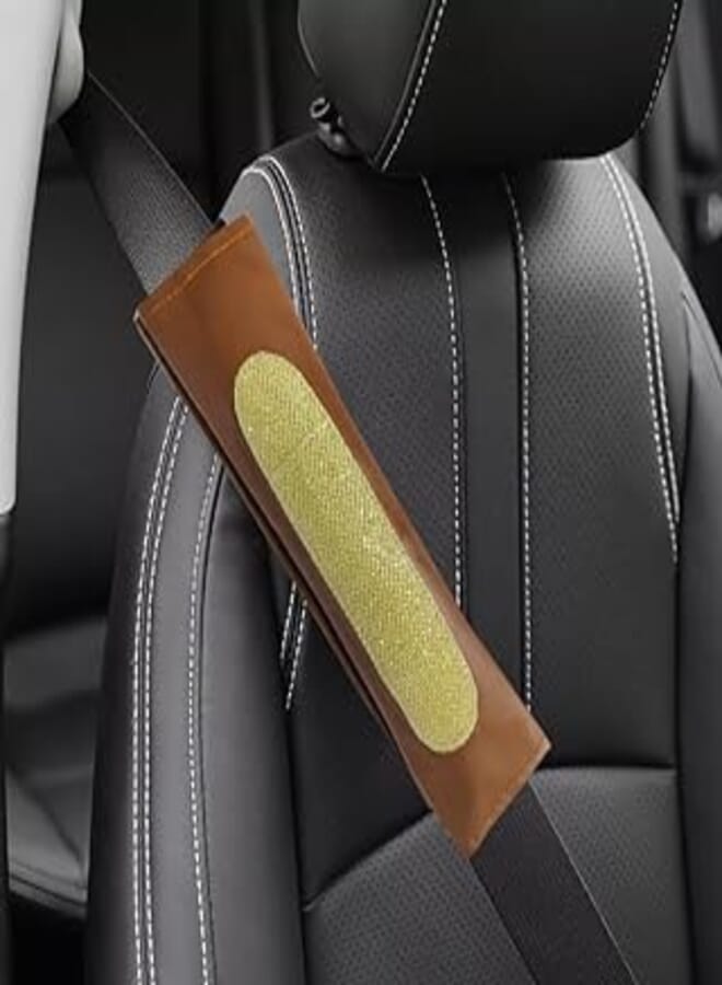 Generic KaberTrade 2 Piece Car Seat Belt Padded Leather Cover Case Cover Case for All Cars - Camel in Beige - KaberTrade 