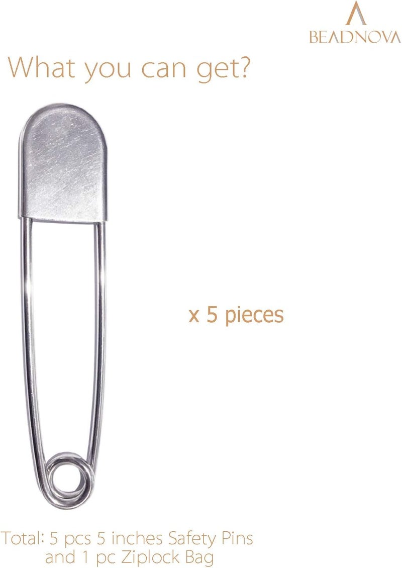 BEADNOVA 5 Inch Large Safety Pins for Clothes Big Heavy Giant Safety Pin for Fashion Sewing Quilting Blankets Upholstery Laundry and Craft 13cm 5pcs - Image 4