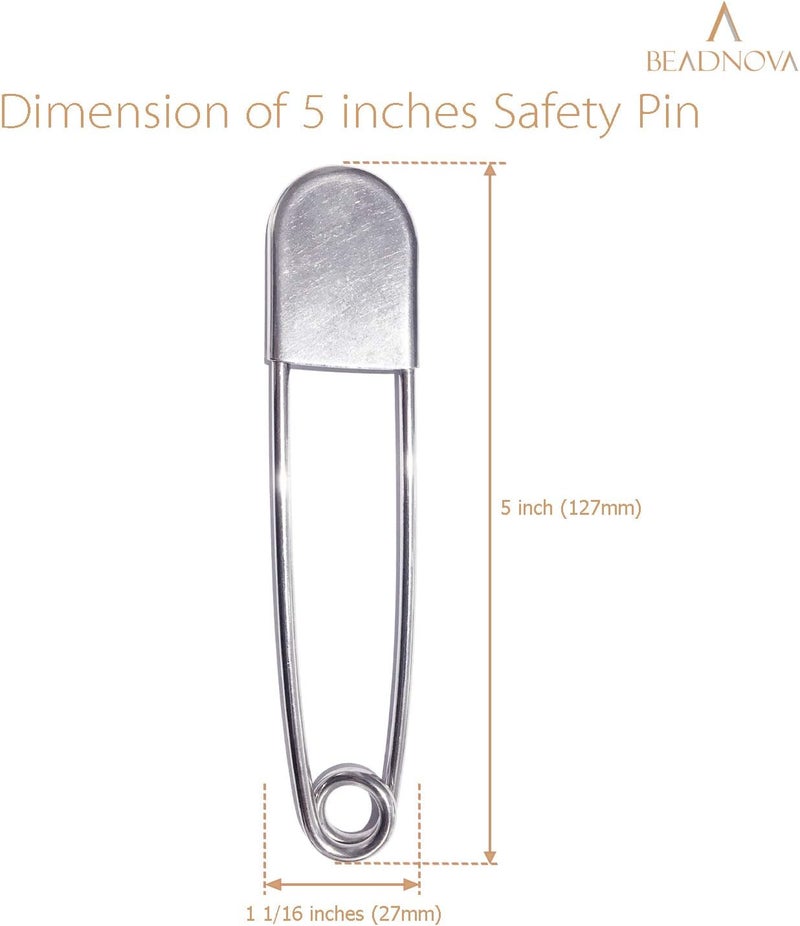BEADNOVA 5 Inch Large Safety Pins for Clothes Big Heavy Giant Safety Pin for Fashion Sewing Quilting Blankets Upholstery Laundry and Craft 13cm 5pcs - Image 2