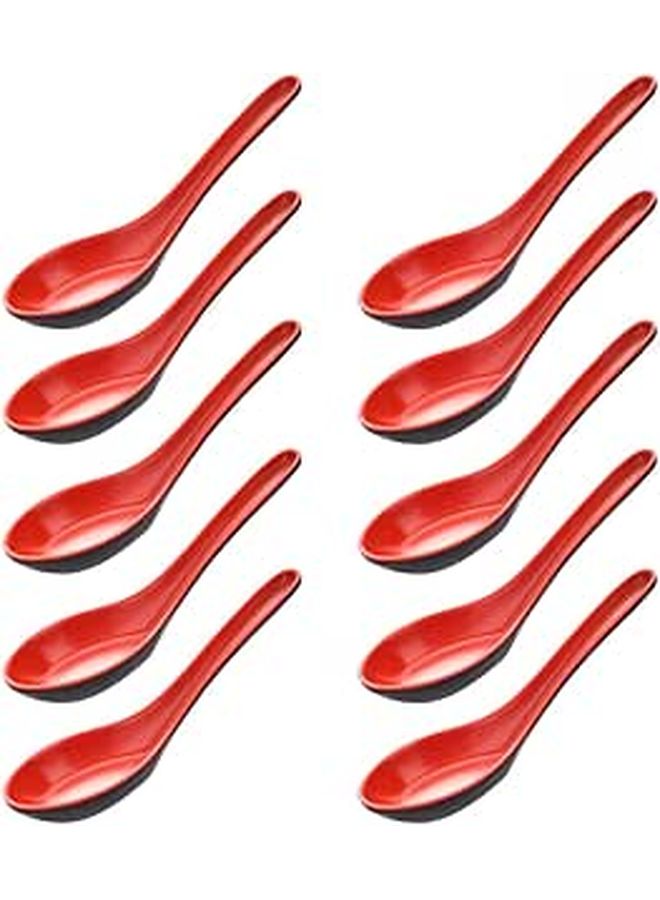10 Pcs Melamine Soup Spoons With Long Handle Black Red Plastic Cutlery Set For Home Restaurant Use - Image 1