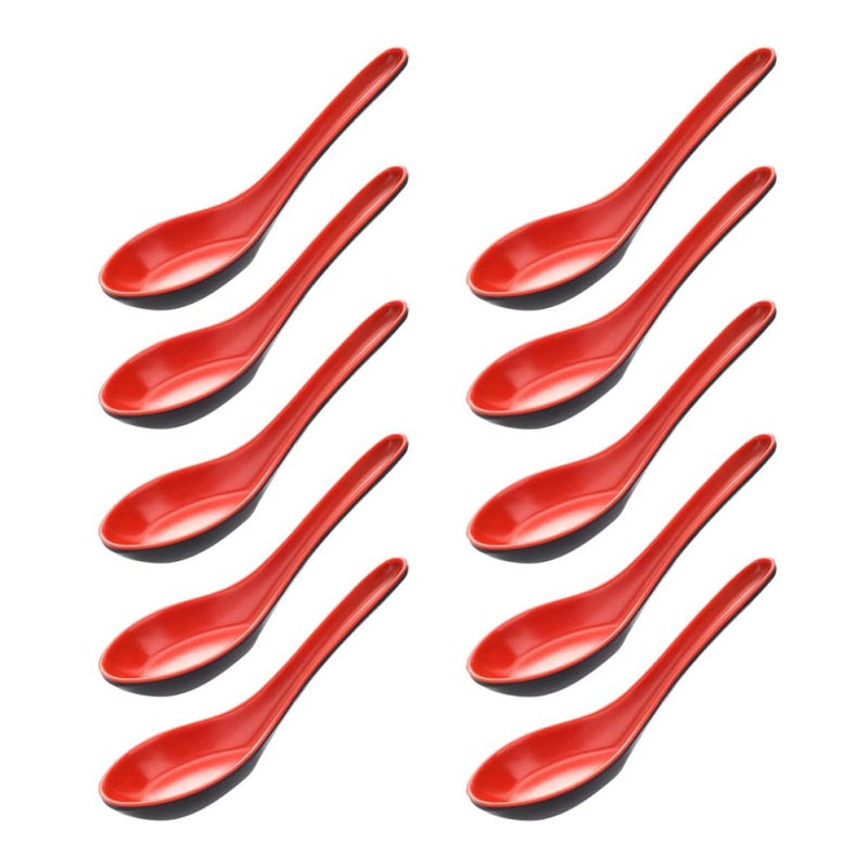10 Pcs Melamine Soup Spoons With Long Handle Black Red Plastic Cutlery Set For Home Restaurant Use - Image 2
