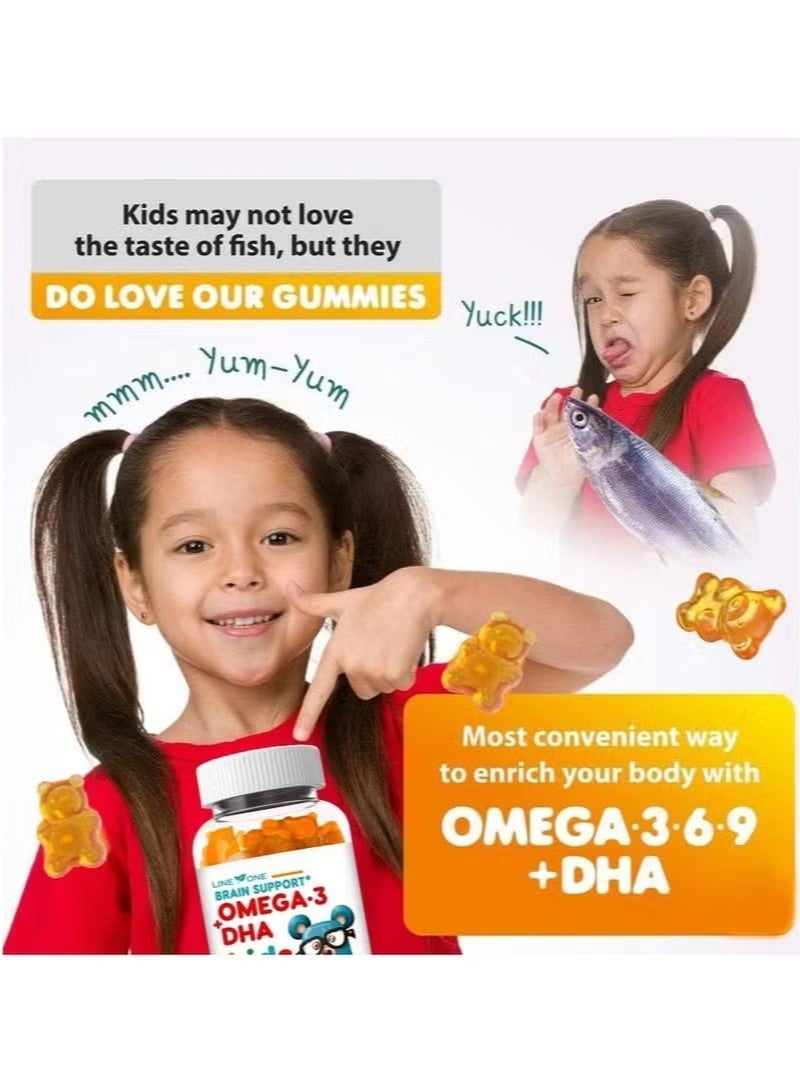 السطر الأول علكات أوميغا 3 للأطفال مع DHA مكمل غذائي متعدد الفيتامينات يدعم صحة الدماغ والبصر عبوة مزدوجة - Image 2