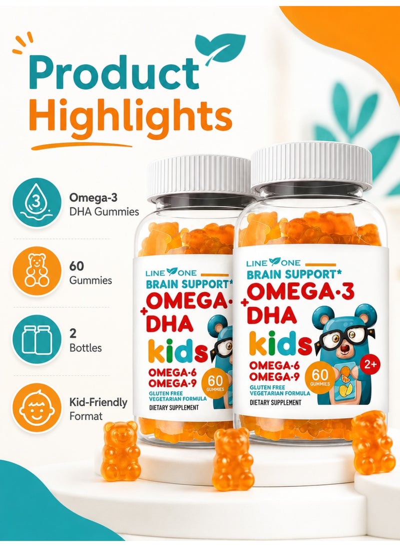 LINE ONE Kids Omega 3 Gummies with DHA Children Multivitamin Dietary Supplement Supports Brain and Vision Health 2 Pack - Image 2