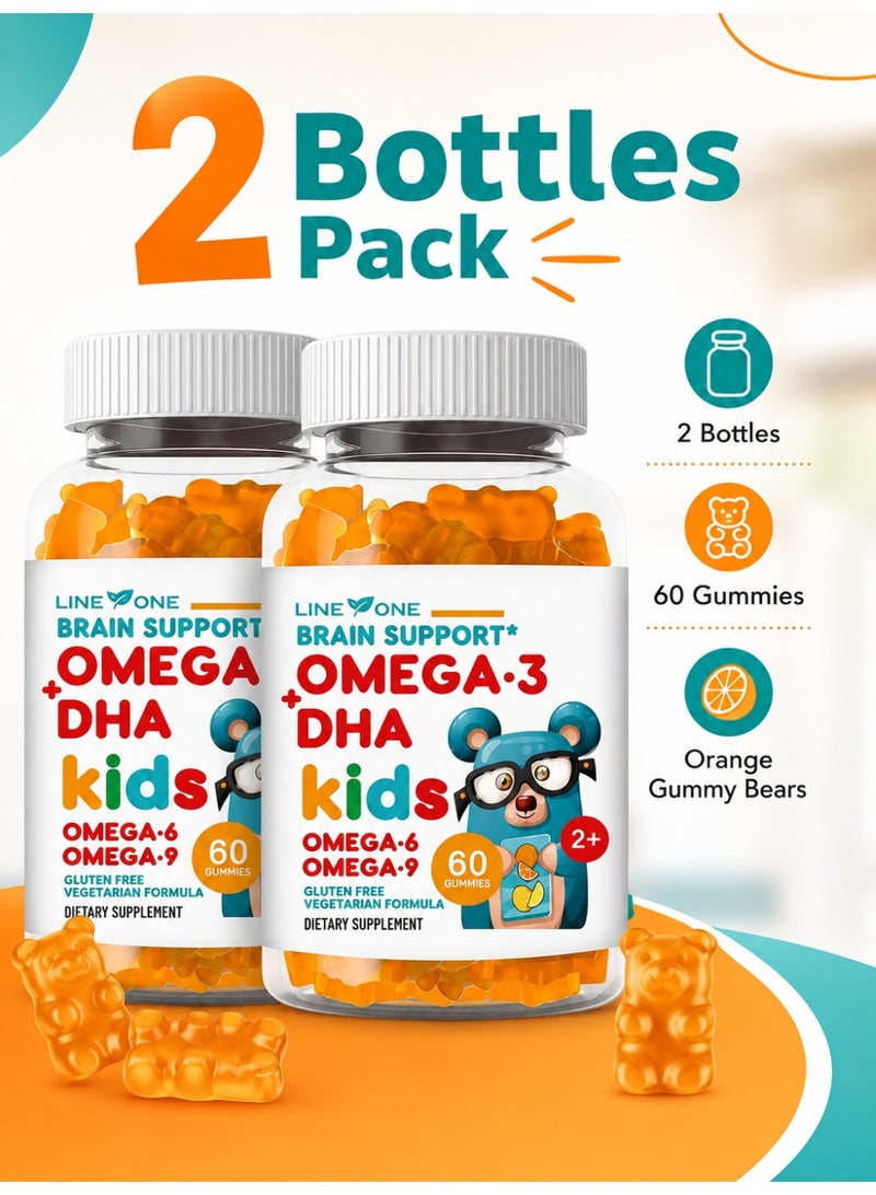 LINE ONE Kids Omega 3 Gummies with DHA Children Multivitamin Dietary Supplement Supports Brain and Vision Health 2 Pack - Image 5