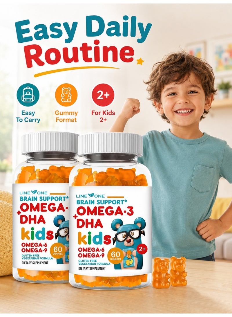 LINE ONE Kids Omega 3 Gummies with DHA Children Multivitamin Dietary Supplement Supports Brain and Vision Health 2 Pack - Image 3