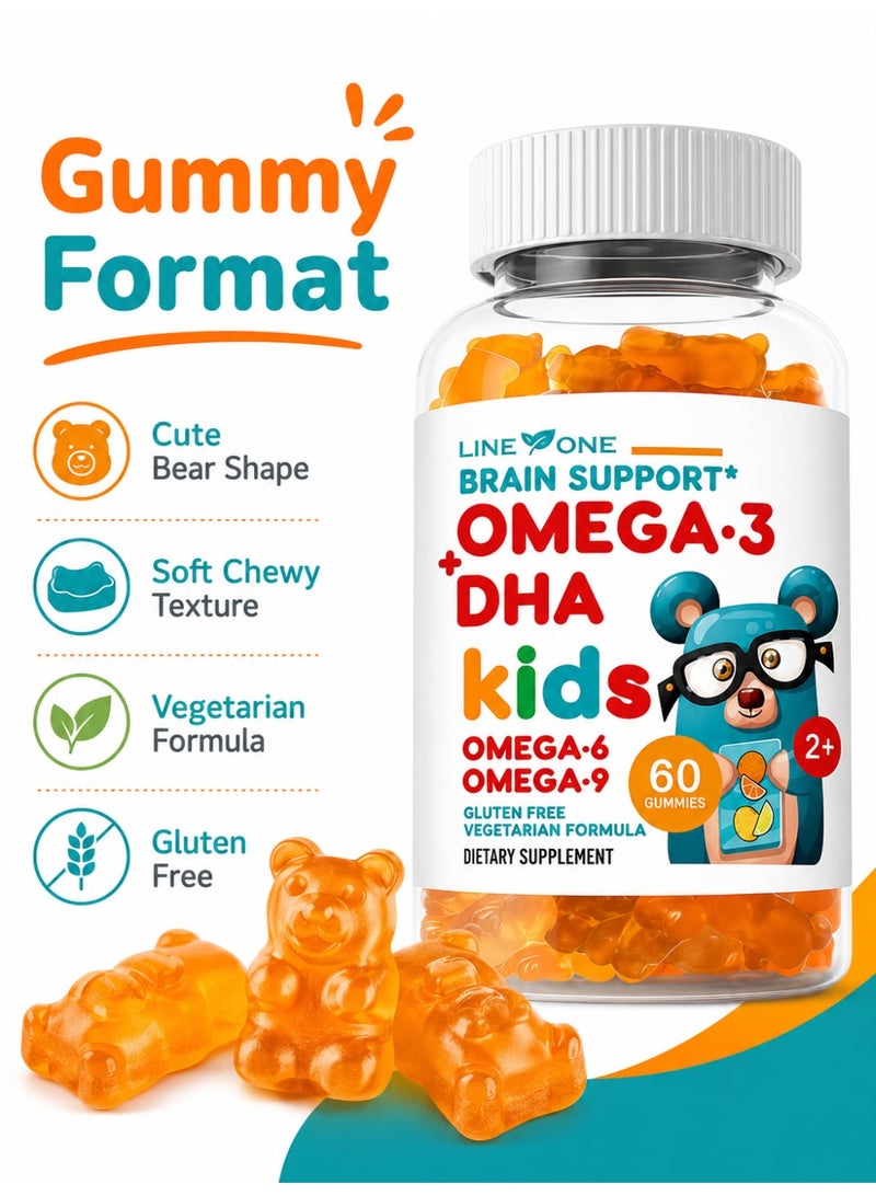 LINE ONE Kids Omega 3 Gummies with DHA Children Multivitamin Dietary Supplement Supports Brain and Vision Health 2 Pack - Image 4