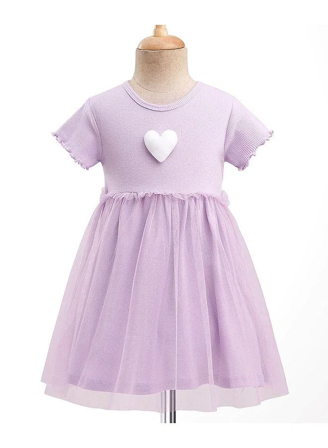 بونفينو بونفينو فستان شبكي مزين بتطريز على شكل قلب من القطن المضلع 100% - أرجواني فاتح