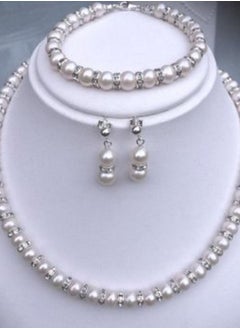 Set of pearls necklace, Bracelet & earning with diamond lobes