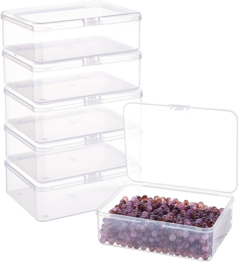 BENECREAT Pack of 6 Rectangular Plastic Bead Storage Containers 14.5x11x4.8cm Transparent Plastic Box with Flip Lids for Business Card - Image 1