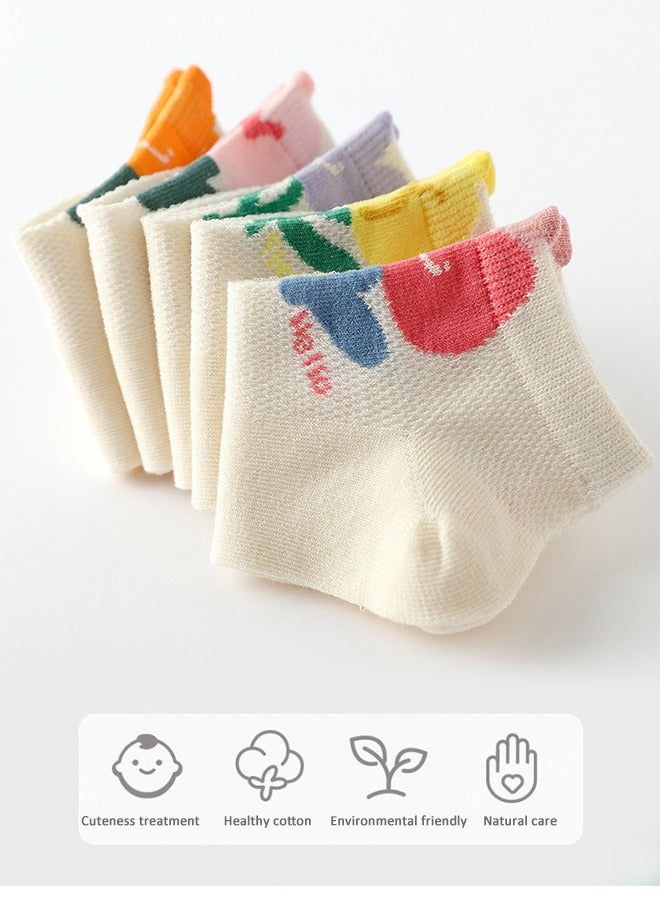 Socks 5 pairs Of Girls Socks, Cotton Children's Princess Mesh Socks, Breathable Little Girl Thin Short Socks, Suitable For 3-5 Years Old  - Image 2