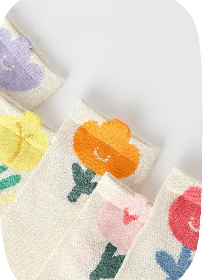 Socks 5 pairs Of Girls Socks, Cotton Children's Princess Mesh Socks, Breathable Little Girl Thin Short Socks, Suitable For 3-5 Years Old  - Image 3