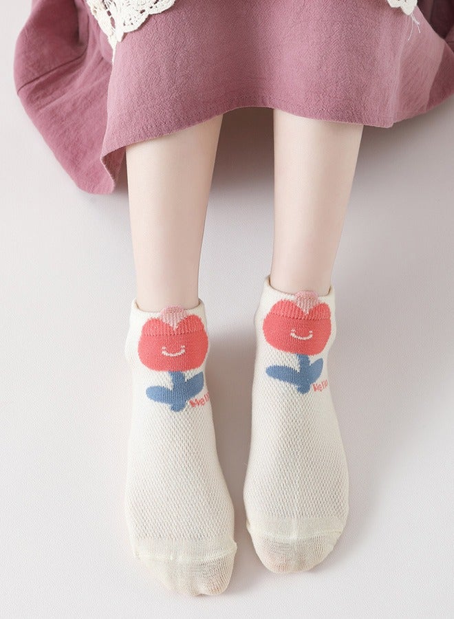 Socks 5 pairs Of Girls Socks, Cotton Children's Princess Mesh Socks, Breathable Little Girl Thin Short Socks, Suitable For 3-5 Years Old  - Image 4