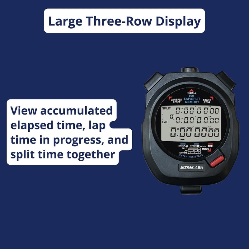 ULTRAK 495 100 Lap Memory Black Professional Stopwatches Continuous Display of Event Time New - Image 3